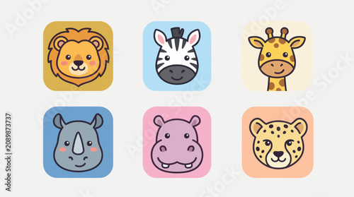 Canvas Print Cute safari animal icons set