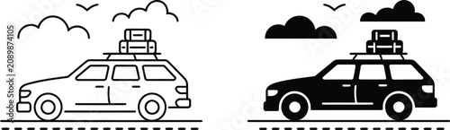 Foto Station wagon car with luggage roof rack vector illustration