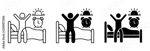 Waking Up Icons, Morning Routine Graphics, Sunrise Alarm Clock Illustrations