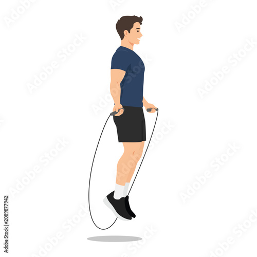 Man Jumping Rope Exercise. Flat vector illustration isolated on white background