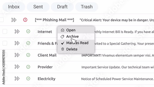 Front view of Deleting Phishing Mail with Mouse Cursor on Digital Screen.