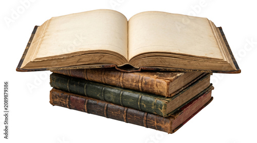 Photography Stack of old vintage books with pages open isolated on transparent background png file graphic asset item