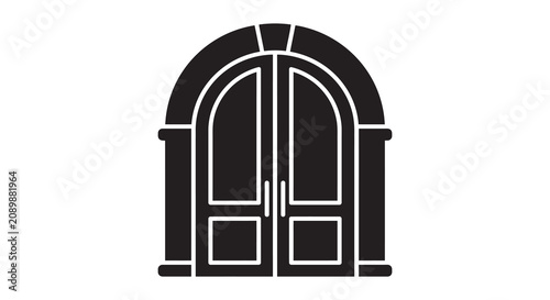 Fotografie Arched double doors black silhouette on a white background