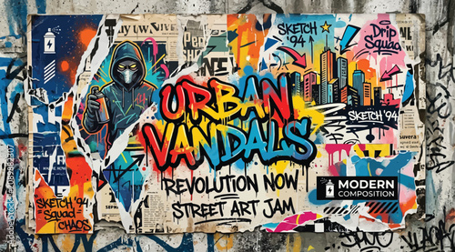Фотография Urban vandals street art poster with graffiti lettering and drip effects