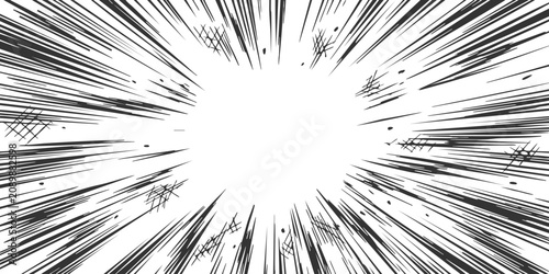 Fotografija Abstract manga speed lines effect with sharp black rays radiating from the cente