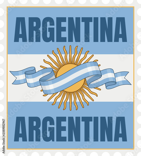 Estampilla 09 de Julio y 25 de Mayo Sol de Mayo con Cinta Argentina