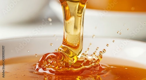 Golden Honey Pouring With Dynamic Splash Effect and Premium Food Photography Style