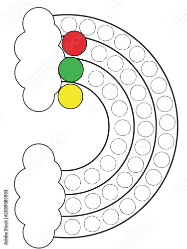 Rainbow dot marker coloring page for kids with empty circles for stamping or coloring