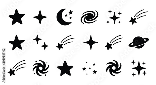 Tableau sur toile Celestial Elements Vector Illustration Featuring Stars Planets And Cosmic Swirls