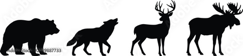 Photography Forest Wildlife Animal Silhouette Set with Bear Wolf Deer and Moose Collection
