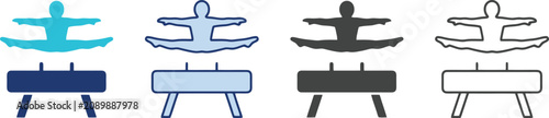 Photos Gymnast Performing Straddle Jump Over Pommel Horse Vector Icons for Sports Graph