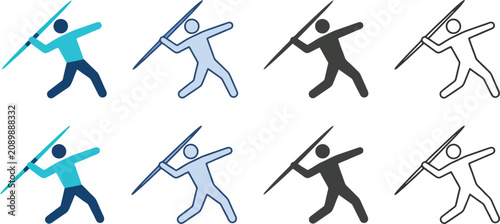 Tableau sur toile Javelin Thrower Athlete Silhouette Icons Vector Set for Sports Branding, Athleti
