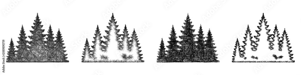 Fototapeta premium Monochrome sketch forest icon design set