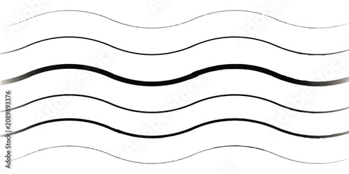 Billede på lærred Set of black horizontal wavy lines with varying thickness and gradient effect