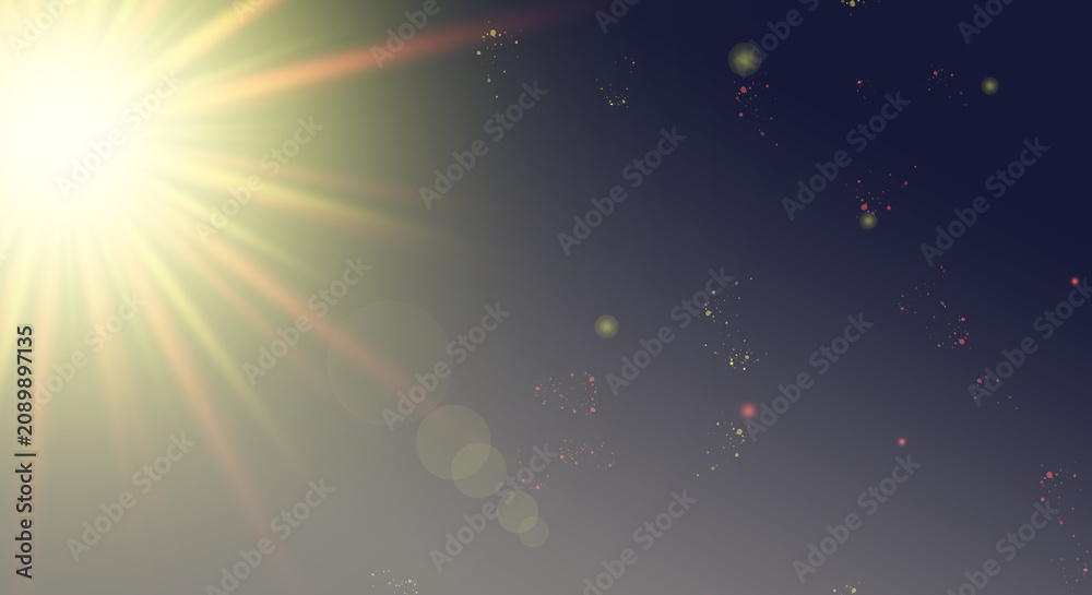Fototapeta premium Bright sun shining in the dark, starry night sky