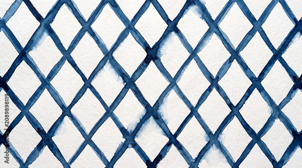 Fototapeta premium Blue Watercolor Diamond Pattern on White Background