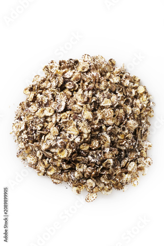 Healthy Oatmeal Flakes Pile Isolated on White Background for Diet and Nutrition Breakfast Concept Studio Shot
