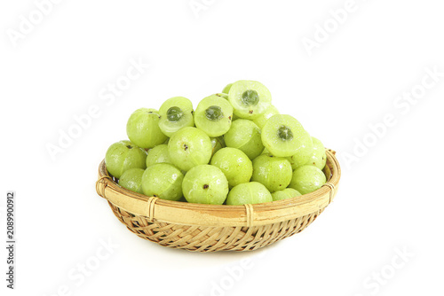 Fresh Green Gooseberries in Wicker Basket Still Life Studio Photography