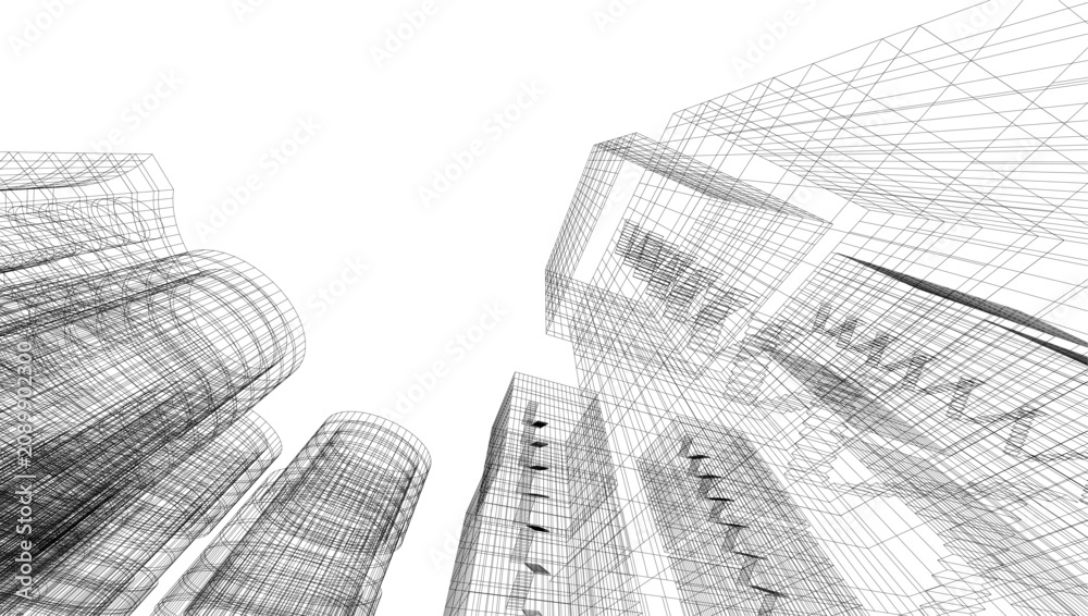 Fototapeta premium abstract buildings, architectural drawing 3d