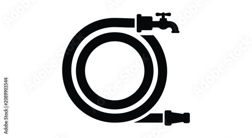 Tablou pe pânză Coiled garden hose with faucet black silhouette