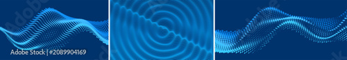 3D wavy background with ripple effect. Grid surface. Dynamics particles. Wave with connected dots. Big data. Illustration for brochure, poster, cover, presentation, flyer or banner.