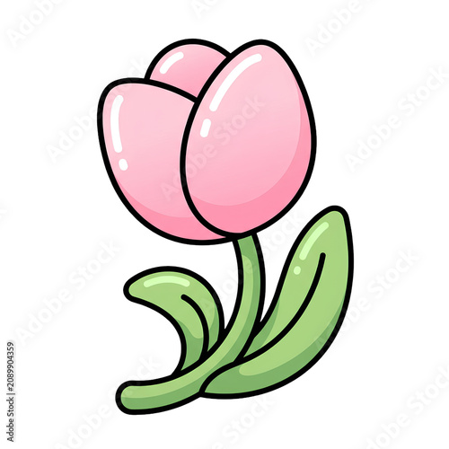 Cute pink tulip flower cartoon vector illustration isolated on white