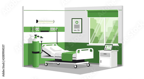 Hospital Room Scene: Modern Medical Environment with Healthcare Apparatus