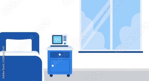 Hospital Room Scene: Modern Medical Environment With Patient Bed And Monitoring Equipment