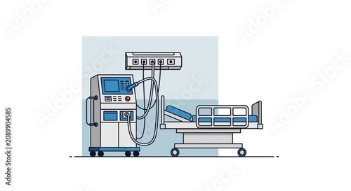 Hospital Room Scene: Modern Medical Equipment and Bed in a Sterile Environment
