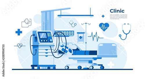 Hospital Room Scene Displaying Medical Equipment And Patient Care Illustration