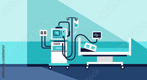 Hospital Room Scene Displaying Medical Equipment and Patient Care Illustration