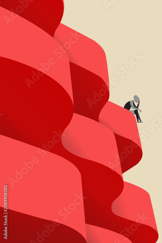 Business career opportunity. business woman looking up. concept of stairs, personal growth, development, success