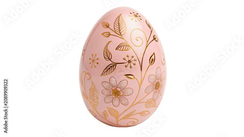 Fotografie Decorative ceramic egg painted with golden flowers isolated on transparent backg