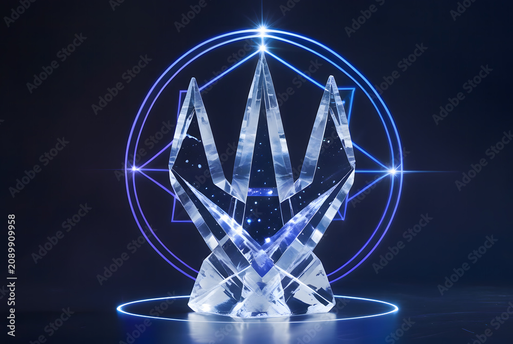 Obraz premium glowing frozen crystal trident with mystical blue geometry
