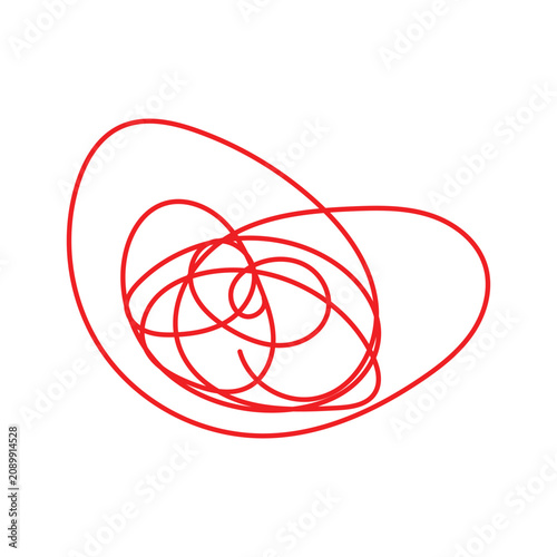 Red tangled lines on white background