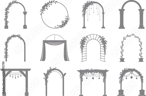 Canvas-taulu Collection of decorative wedding arches and floral archways