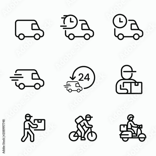 Delivery and courier transit line icons set 