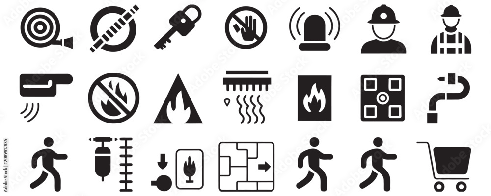 Fototapeta premium Collection of various safety and warning icons on white background