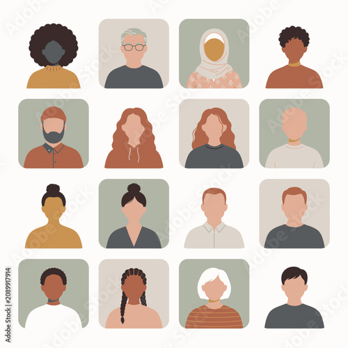 Fotografía Diverse group of people icons multicultural individuals with different facial fe