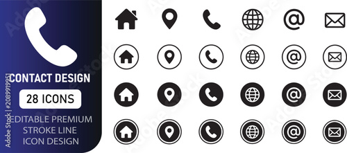 Phone, website, address, location and mail logo symbol sign pack. premium icon design
