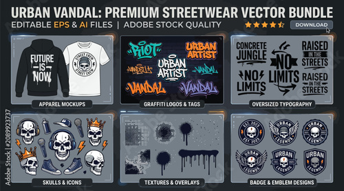 Obraz na płótnie Urban vandal premium streetwear vector bundle with apparel mockups, graffiti log