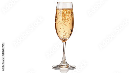 Konstfotografi Elegant crystal glass filled with bubbling champagne isolated on transparent bac