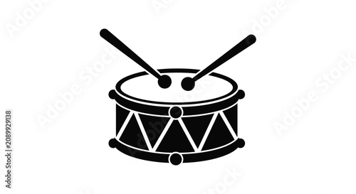 Obraz na płótnie Snare Drum Silhouette With Drumsticks On White Background
