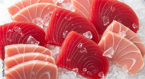 Fresh raw fish slices on crushed ice