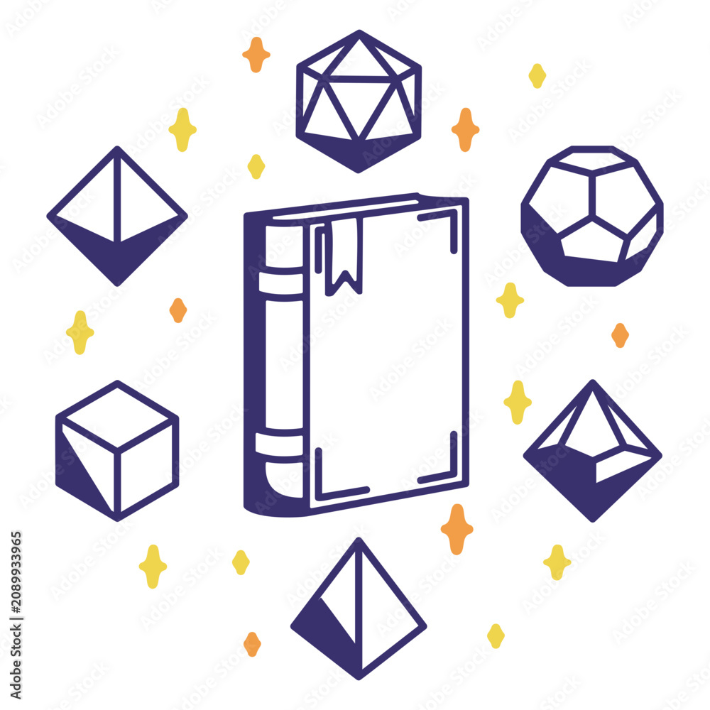 Fototapeta premium Book magic rpg dice design