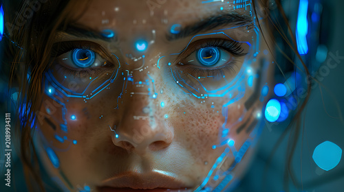 Futuristic Sci-Fi Portrait of Cyborg Female with Half Human Face, Luminous Metallic Circuits, Dark Background, Cinematic Ultra-Detail 8K
