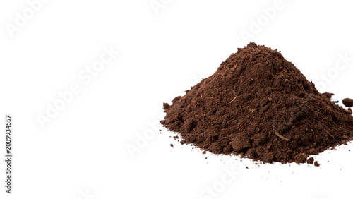 Tableau sur toile Pile of fertile dark brown organic soil compost isolated on transparent backgrou