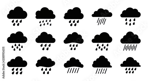 Foto Weather icons show various rain clouds with different rainfall intensities