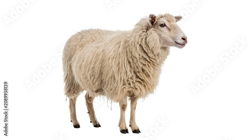 Cuadro en lienzo Live domestic shaggy white sheep farm livestock animal isolated on a transparent