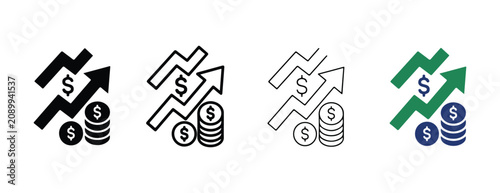 growing economy with dollar signs on coins and arrows  symbolizing financial success and prosperity